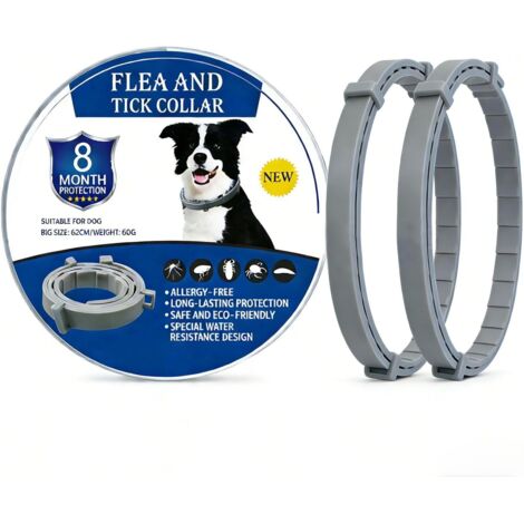 Collier Anti Puces pour Chien,62cm Collier Anti Tique Chien Chat,Continuer Protection Pendant 8 Mois,Formule Naturelle et Imperméable pour Les Petits,Moyens et Grands Chiens