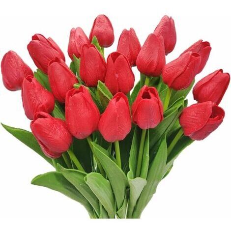 20 Artificial Tulips, Real Feel, Tulip Bouquets, Fake Tulip Flowers, PU Tulips, Flowers for Home, Table Decoration, Wedding Decorations, FLITI (1/4)