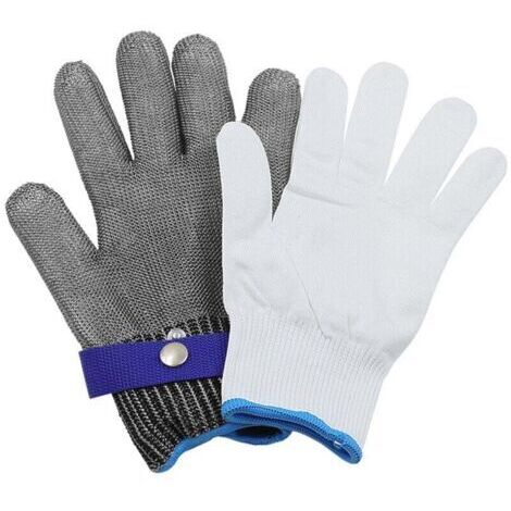 Cut-resistant kitchen gloves, protection level 5. Chainmail gloves for butchers and oyster farmers, ideal for mandoline cutting, carving meat, and carving. Comfortable and durable. (1/4)