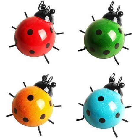 4-piece metal ladybug decoration, metal ladybug wall decoration, ladybug wall art for garden, lawn, home decoration, outdoor wall sculptures FLITI (1/4)