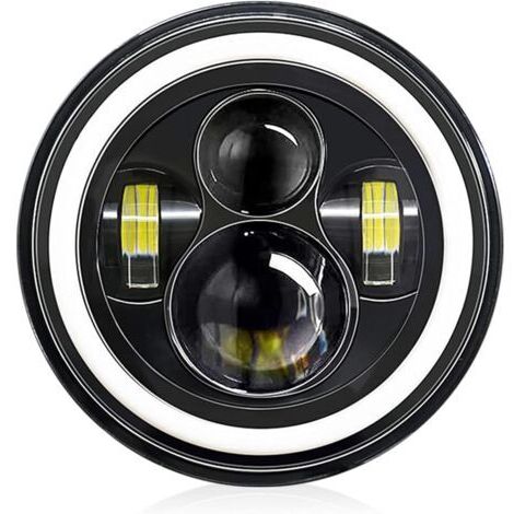 7-inch LED headlights for cars and motorcycles, 4 modes, work light, H4 LED, 140W, 14000lm, angel eye headlights, 6000K white / 3000K amber, for 9V-30V, car, motorcycle, passenger vehicle, truck, bus, (1/5)