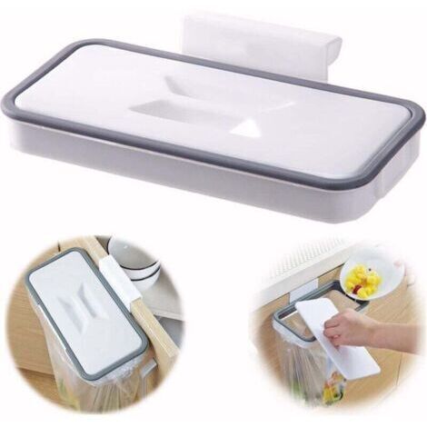 Bin bag holder with clip for attaching to drawers, doors or furniture, ideal for RVs, travel, home, kitchen and recycling. Product name (1/4)