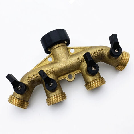 Distributeur de tuyau d'arrosage robuste en laiton – 2 voies – Sortie de 1,9 cm – Adaptateur de robinet avec vannes d'arrêt pour l'irrigation du jardin (distributeur) (1/5)