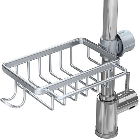 Porte-éponge, Support de Rangement pour Robinet, Organisateur Suspendu pour Évier de Cuisine et Salle de Bain (Argent) (1/5)