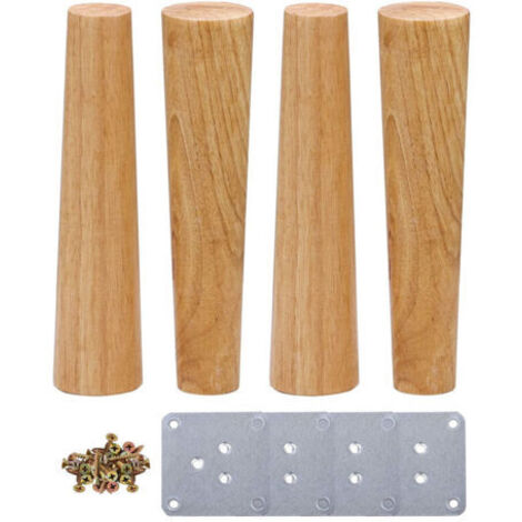 Lot de 4 pieds de meuble en chêne massif 15cm – Plaques de montage et vis incluses – Pour table, lit, armoire (1/5)