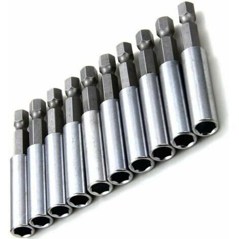 Lot de 10 embouts magnétiques 1/4 – Acier au carbone CRV – Pour visseuses et perceuses – Aimants puissants pour accès difficile - 4quot (1/5)