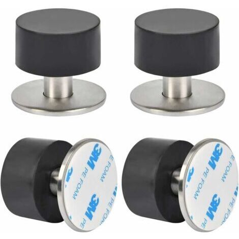 Lot de 4 butées de porte en acier inoxydable – Installation adhésive 3M ou vis – Caoutchouc antichoc haute densité – Pour surfaces variées (1/5)