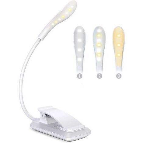 Lampe de Lecture, 7 LED Liseuse Lampe Clip Rechargeable, 360° Cou Flexible, 3 Température de Couleur & 3 Niveaux de Luminosité, Interrupteur Tactile, Mini Veilleuse pour Nuit, eReaders, Voyage (1/5)