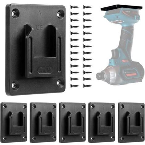 Lot de 6 porte-outils muraux pour Dewalt 12-20 V/Milwaukee 14,4-18 V - Support de perceuse électrique - Support d'atelier - Stockage (noir) (1/4)