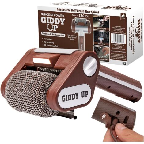 Horsepower Giddy Up Brosse rotative sans poils avec LED, comme vu à la télévision, sans fil et rechargeable, rouleau électrique en acier inoxydable 304 qui élimine les aliments brûlés, sans poils (1/5)