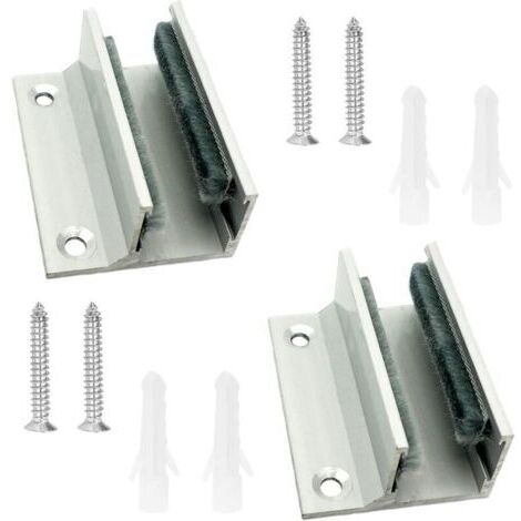 Lot de 2 guides de sol pour porte coulissante en verre - En alliage d'aluminium - Avec pince en verre - Pour portes coulissantes sans cadre (1/4)