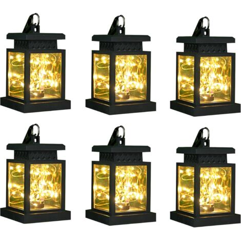 Lot de 6 lanternes solaires d'extérieur étanches à énergie solaire Lampe de table à suspendre avec guirlande lumineuse LED chaude pour terrasse, jardin, paysage, cour, pelouse avec pince (1/5)