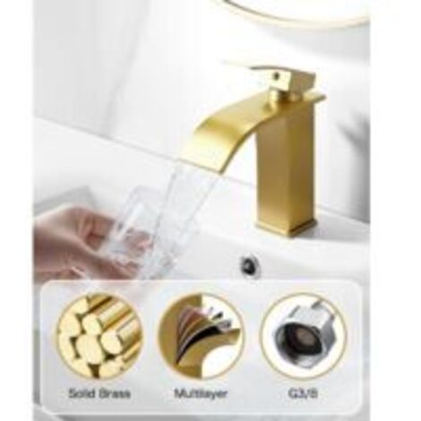 Moderne Robinet Lavabo Design Elégant, Mitigeur Lavabo Salle de Bain en Laiton, Robinetterie Cascade Doré (1/4)