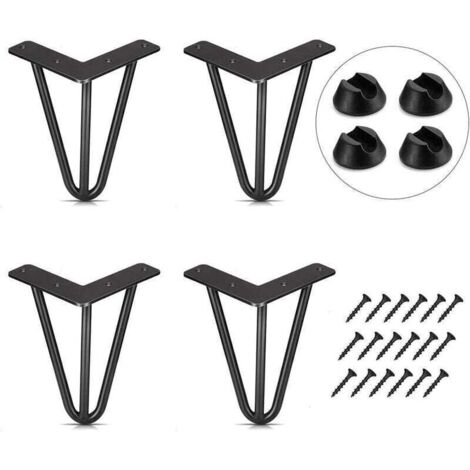 Lot de 4 Pied de Table 10cm Pied Meubles DIY pour Table à Manger Basse Bureau Noir + Protège Pieds et Vis (1/4)