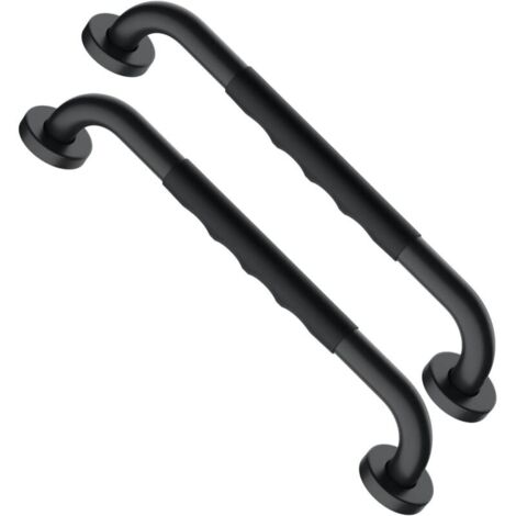 Barres d'appui de salle de bain noires en acier inoxydable de 40 cm de long avec poignées en caoutchouc antidérapantes (2 pièces) (1/5)