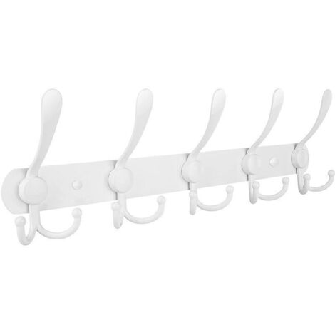 Patères murales en acier inoxydable pour manteaux, serviettes et peignoirs (blanc, 15 crochets, 1 pièce) (1/5)