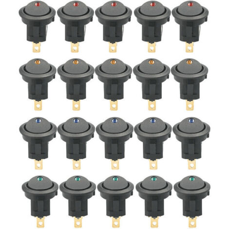 20 pièces DC 12V 20A interrupteur à bascule rond lumière LED interrupteur à bascule commande marche-arrêt interrupteur SPST pour voiture camion ATV UTV (20 pièces) (1/4)