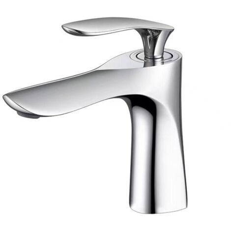 Robinet de lavabo de salle de bain en alliage de zinc, mitigeur chromé argenté avec lavabo (1/5)