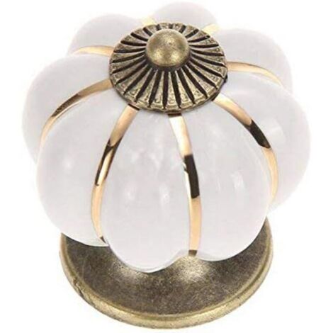 Serbia – Lot de 5 boutons de meuble en céramique forme citrouille – Décoration pour tiroirs et armoires – Finition blanche élégante (1/5)