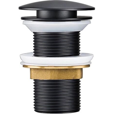 Bonde de lavabo universelle sans trop-plein - Bonde pop-up - Bonde d'écoulement Click Clack - Noir - Laiton et acier inoxydable (sans trop-plein) (1/5)