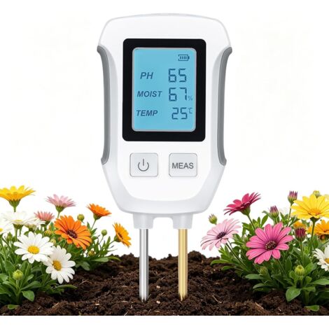 Testeur de Sol 3 en 1, Testeur de Température et de PH pour Plantes, Capteur Hygromètre, avec Affichage LCD Rétroéclairé pour Jardin, Pelouse, Ferme, Utilisation Intérieure et Extérieure (1/5)