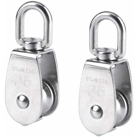 2 Pièces 25 mm Poulie Simple Poulie en Acier INOX Poulie de Levage Capacité de la Poulie 150 kg - Argent (1/5)