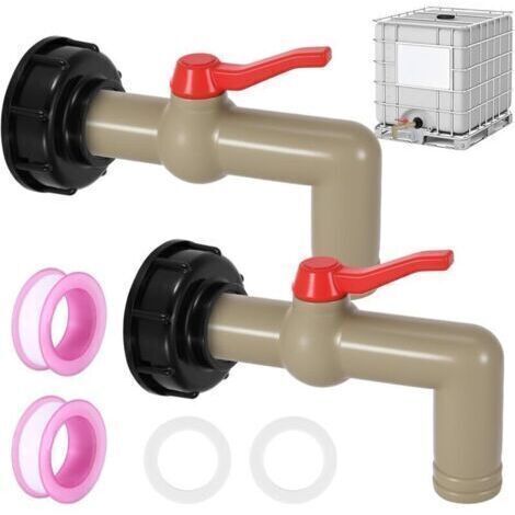 Lot de 2 robinets IBC, accessoires de réservoir IBC, robinet à boisseau sphérique, 1", adaptateur IBC S60 x 6, filetage grossier, robinet d'écoulement pour réservoir d'eau IBC 1000 l, 32 mm (1/4)