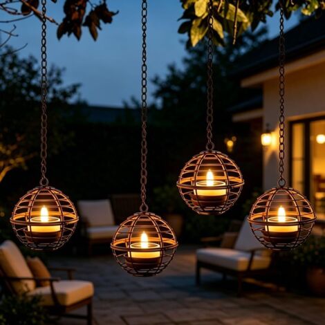 Lot de 4 lanternes solaires d'extérieur à suspendre avec étanchéité IP44 pour arbre, jardin, clôture, jardin, terrasse, décoration
