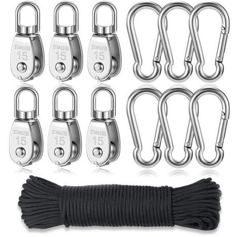 Poulie en acier inox 304 – Poulie de levage avec corde nylon – Bloc pivotant 360° – Charge maximale élevée – Résistance à l'usure (1/5)