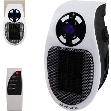 Radiateur soufflant électrique 500W – Mini chauffe-air mural avec télécommande – 2 vitesses d'air – Thermostat et minuterie – Pour espaces jusqu'à 30 pieds²