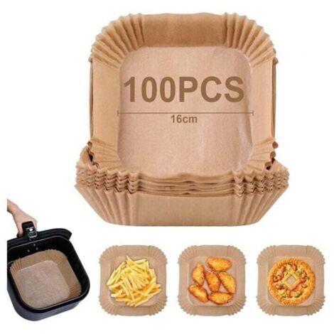 Papier Sulfurisé pour Air Fryer,100 Pièces 16cm Papier Cuisson Air Fryer Paper Liner,Jetable Antiadhésive Sans Huile Papier Parchemin Accessoires Air Fryer pour 3-4.5L Friteuse à Air