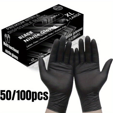 Gants nitrile - Noir - Boîte de 100 - Taille 8/9 - L (1/4)