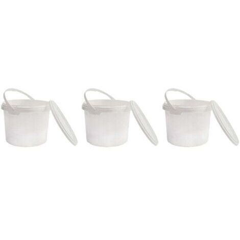 Seau en Plastique de qualité Alimentaire avec Couvercle, Blanc, 100% recyclables, 1L x 3 pièces (1/5)