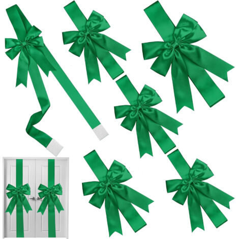 6 PCS Noeuds de Porte d'Armoire de Noël Grands Noeuds de Porte d'Armoire de Ruban Vert de Noël pour Fournitures de Fête de Noël, 8 x 40 pouces (1/5)