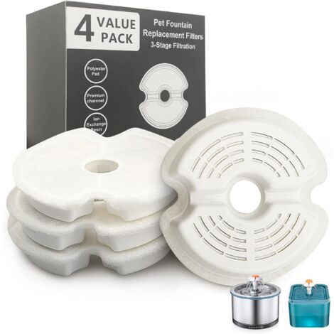 Filtre pour Fontaine à Eau pour pour Chats Pet Dogs, Convient pour Fontaine en Acier Inoxydable Chat/Chien, Triple Filtration (4 Pièces),AAFGVC (1/5)