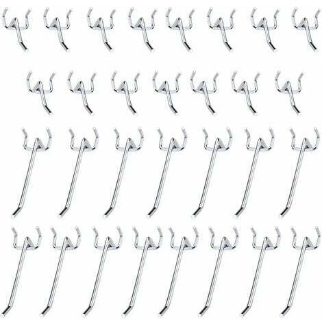 Crochets pour panneaux perforés en métal, accessoires pour panneaux perforés, ensemble de crochets simples de 10cm et 5cm pour Garages, remises à outils, ateliers, 30 pièces (1/5)
