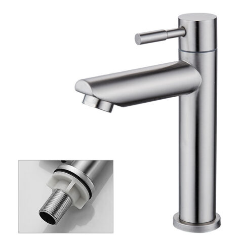 Robinet Salle Bain Eau Froide Uniquement Robinet Lavabo Surface Chromé en Cuivre Durable Robinetterie Lave Mains Cartouche Mousseur Démontable Pratique pour Nettoyer ou Remplacer (1/5)