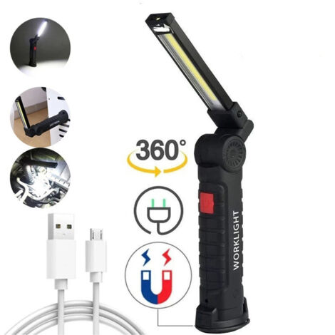 Lampe de travail LED - Rechargeable USB - 3W - Rotative à 360° - LED COB - Magnétique - Lampe de poche - Noir (1/5)