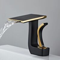 Waterfall basin mixer tap, hot and cold water tap, basin mixer tap, single-lever basin mixer tap, brass (black + gold) MUMU