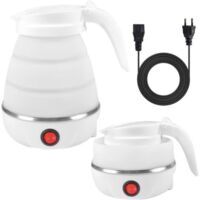 Electric Foldable Kettle, Silicone Travel Kettle, Portable Kettle, Mini Travel Kettle with Stainless Steel Base (White)