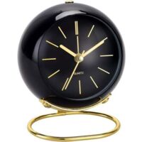 Analog alarm clock – Classic and elegant design – Black/Gold – For bedside table or desk