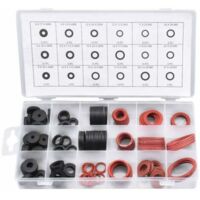 141-piece rubber and fiber seal assortment, 18 sizes, flat seal, sealing assortment for taps, valves, pumps, plumbing – black and red