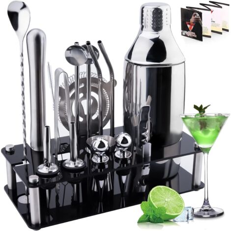 Ensemble shaker à cocktails, kit de 20 pièces, shaker professionnel en acier inoxydable de 750 ml, kit de barman pour la maison, le bar et les fêtes.