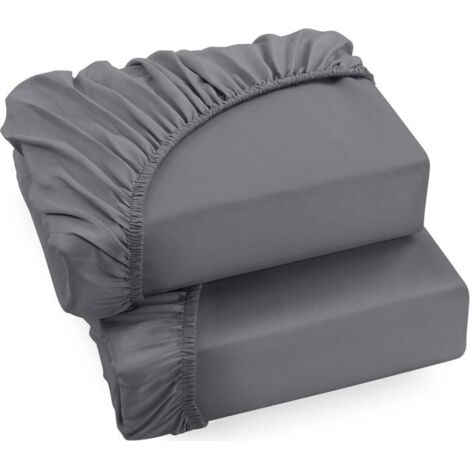 Drap housse en coton Lot de 2,pour matelas jusqu'à 30cm d'épaisseur,18020030（Gris） (1/5)