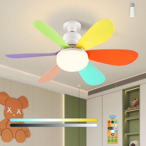 Ventilateur de Plafond Enfants avec Lampe LED E27, 40W Silencieux Réglable, Télécommande Incluse
