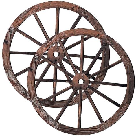 Lot de 2 roues de chariot décoratives en bois, style vintage, pour bar ou garage.