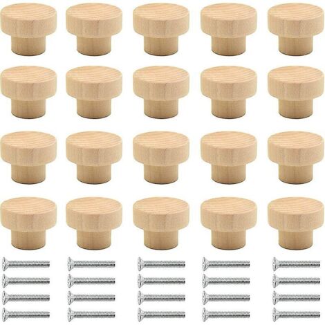 Lot de 20 poignées de meuble en bois, boutons ronds en bois naturel, boutons de porte et de tiroir, adaptés aux tiroirs de meubles, armoires et penderies. (1/5)
