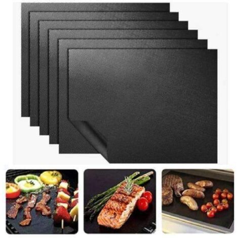 Lot de 6 tapis de cuisson antiadhésifs pour four et gril, 40 x 33 cm, noirs.