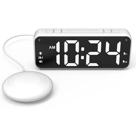Réveil vibrant A5 + alarme ultra-puissante, idéal pour les gros dormeurs, les personnes sourdes ou malentendantes, très grand écran noir. (1/5)