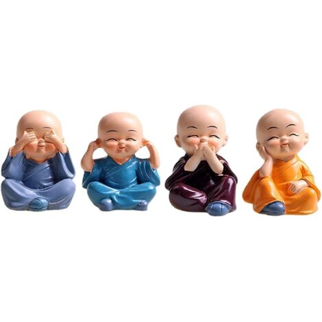 Lot de 4 adorables statuettes de moines kung-fu miniatures, figurines de Bouddha, sages et sages, sculptures de petits moines, objets de collection, artisanat, art, ornements zen, décoration, cadeau